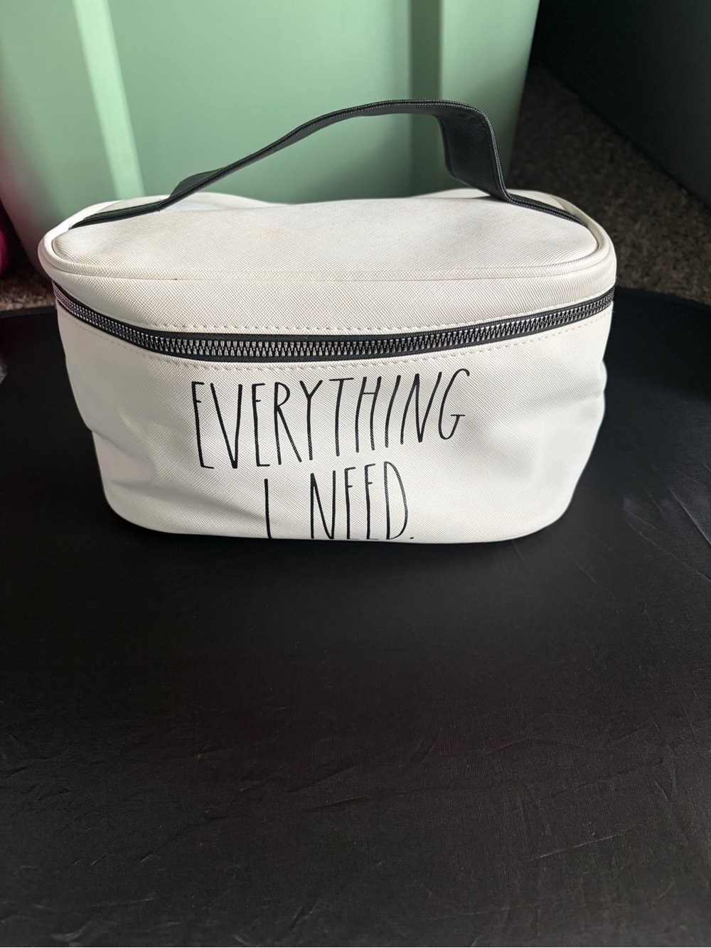 Rae Dunn White 'Everything I Need' Travel Toiletry Bag with Black Trim